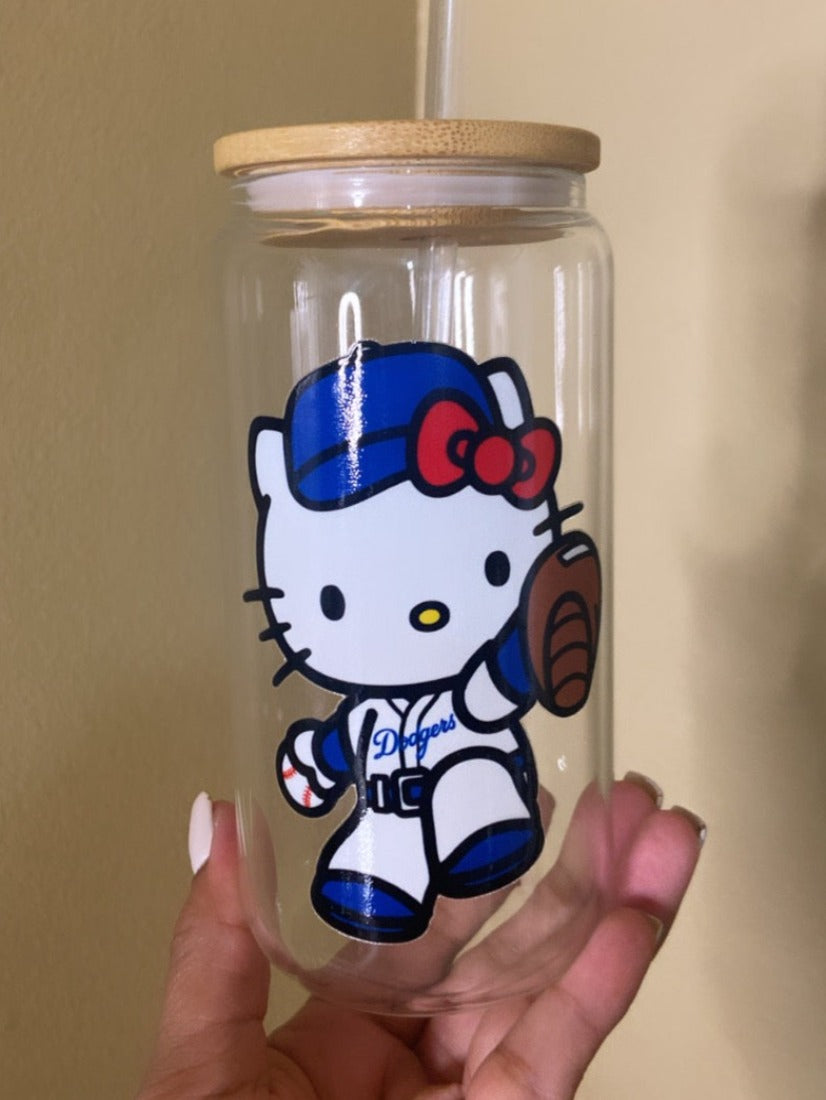 Kitty Baseball Teams Glass Cup