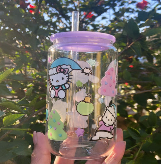 Kawaii Christmas Glass Cup