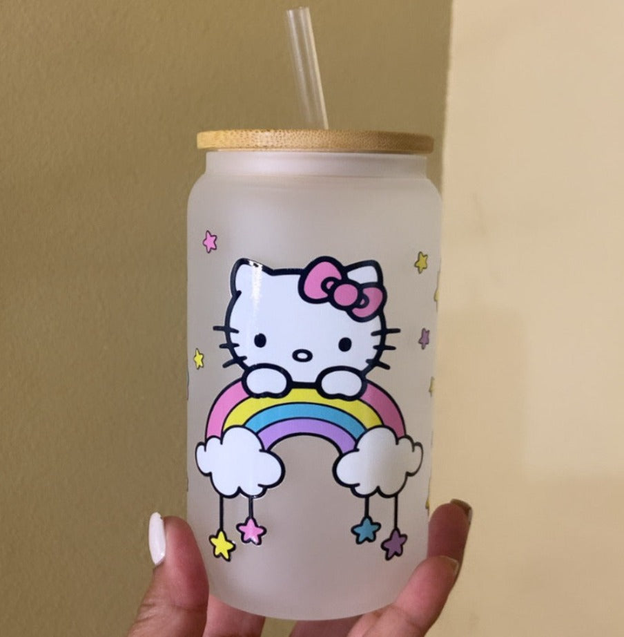 Rainbow and Stars Kitty Glass Cup / Acrylic (Plastic) Cup