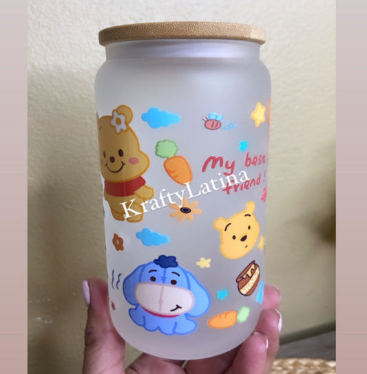 Honey Bear Doodles Frosted Glass Cup