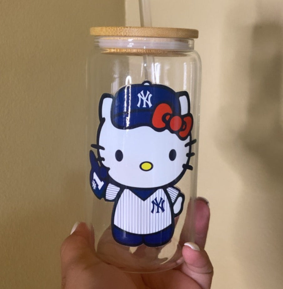 Kitty Baseball Teams Glass Cup