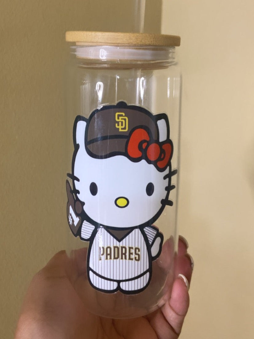 Kitty Baseball Teams Glass Cup