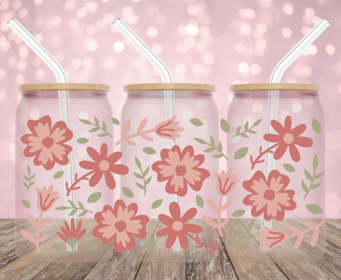 Spring Flowers Frosted Glass Cup