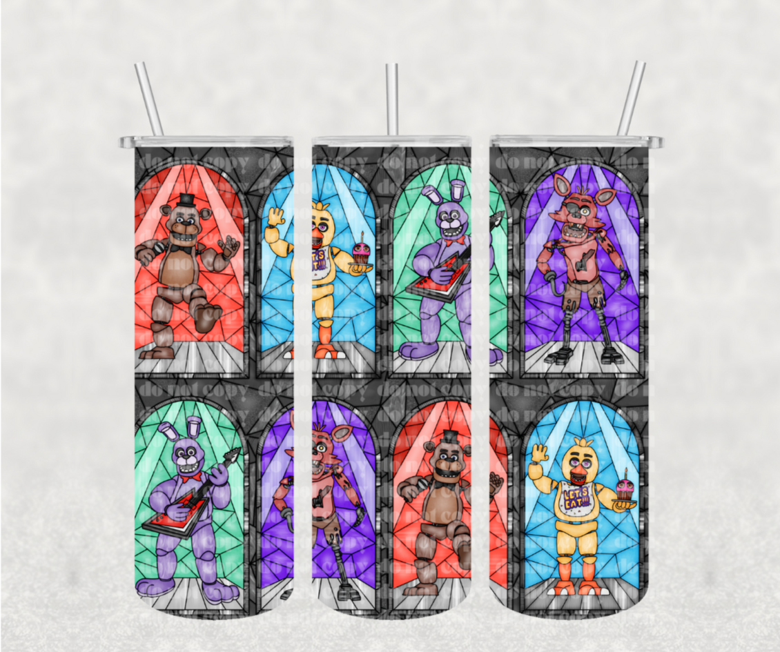 Five NAF Stained Glass Sublimation Tumbler Print ( NOT A DIGITAL )