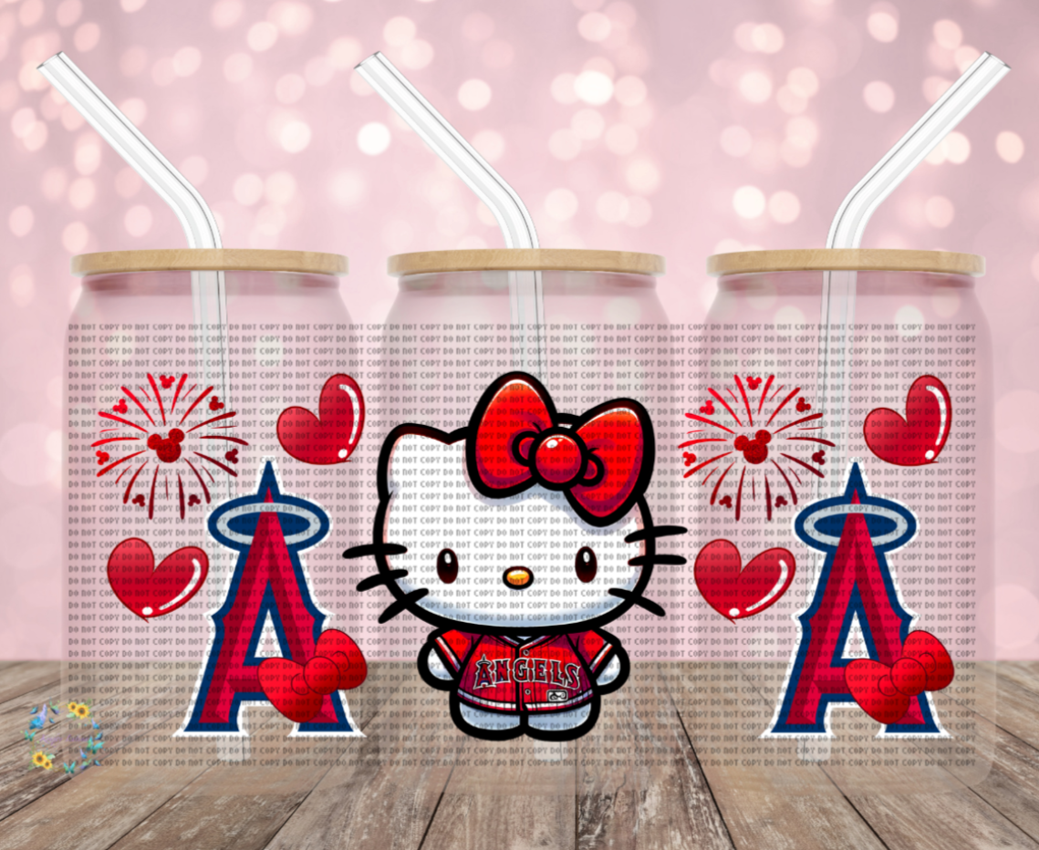 Red Kitty Baseball Frosted Glass Cup