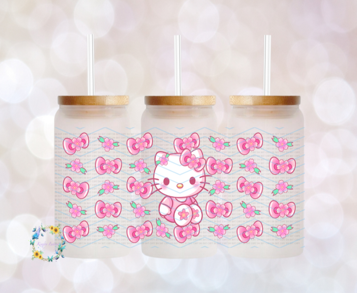 Kitty Cherry Blossom Frosted Glass Cup