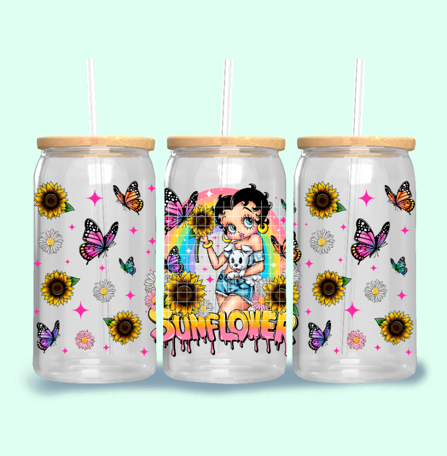 Spring Sunflower Girl Frosted Glass Cup