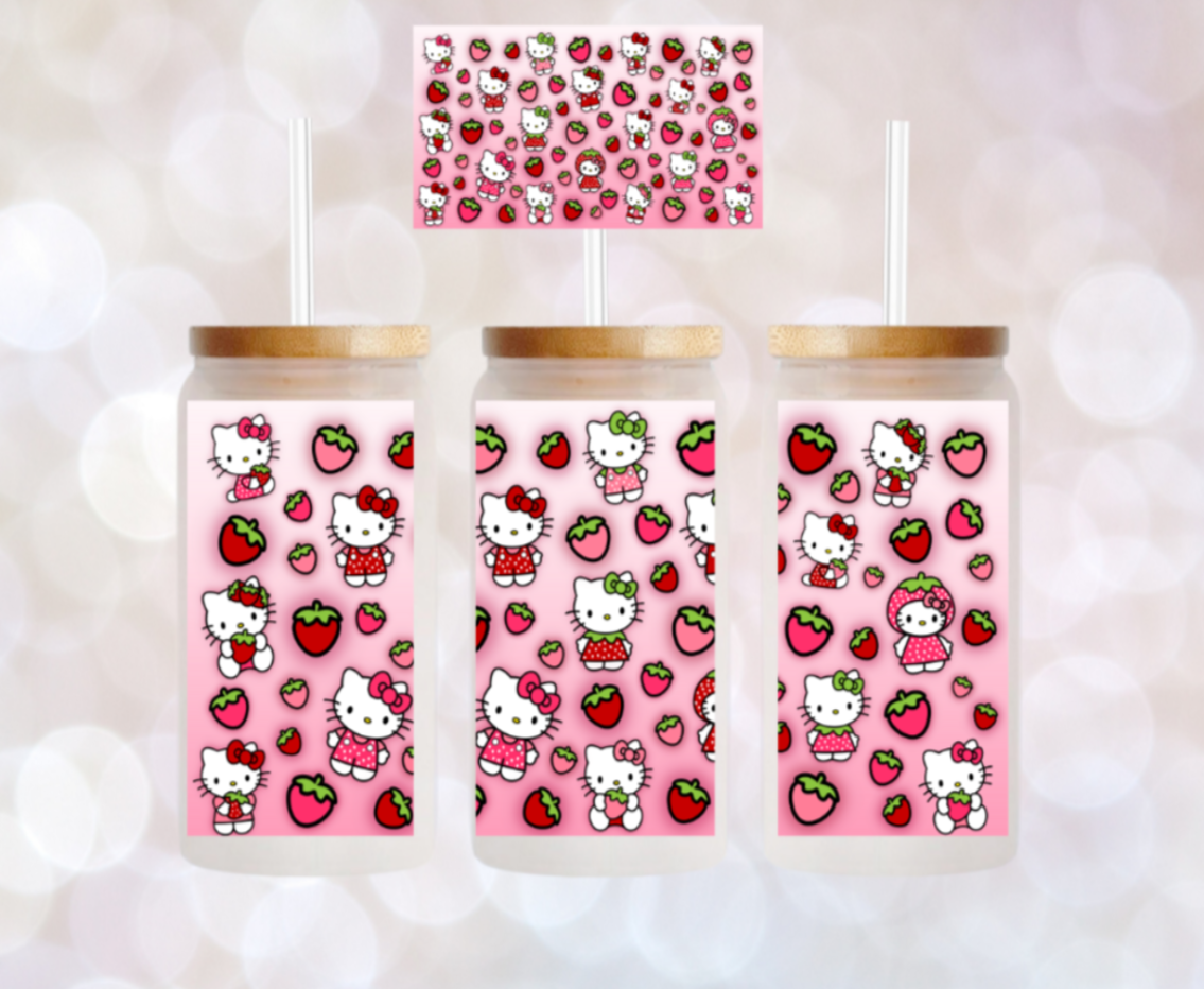 Strawberry Kitty Glass Cup