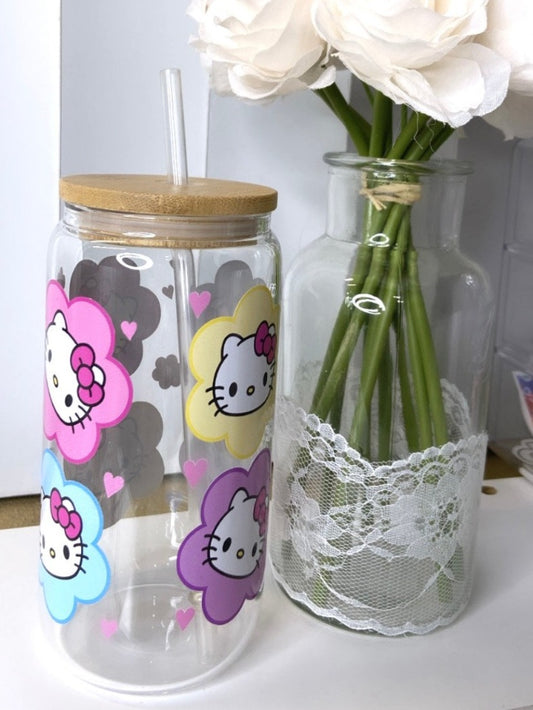 Hello Flowers Glass Cup