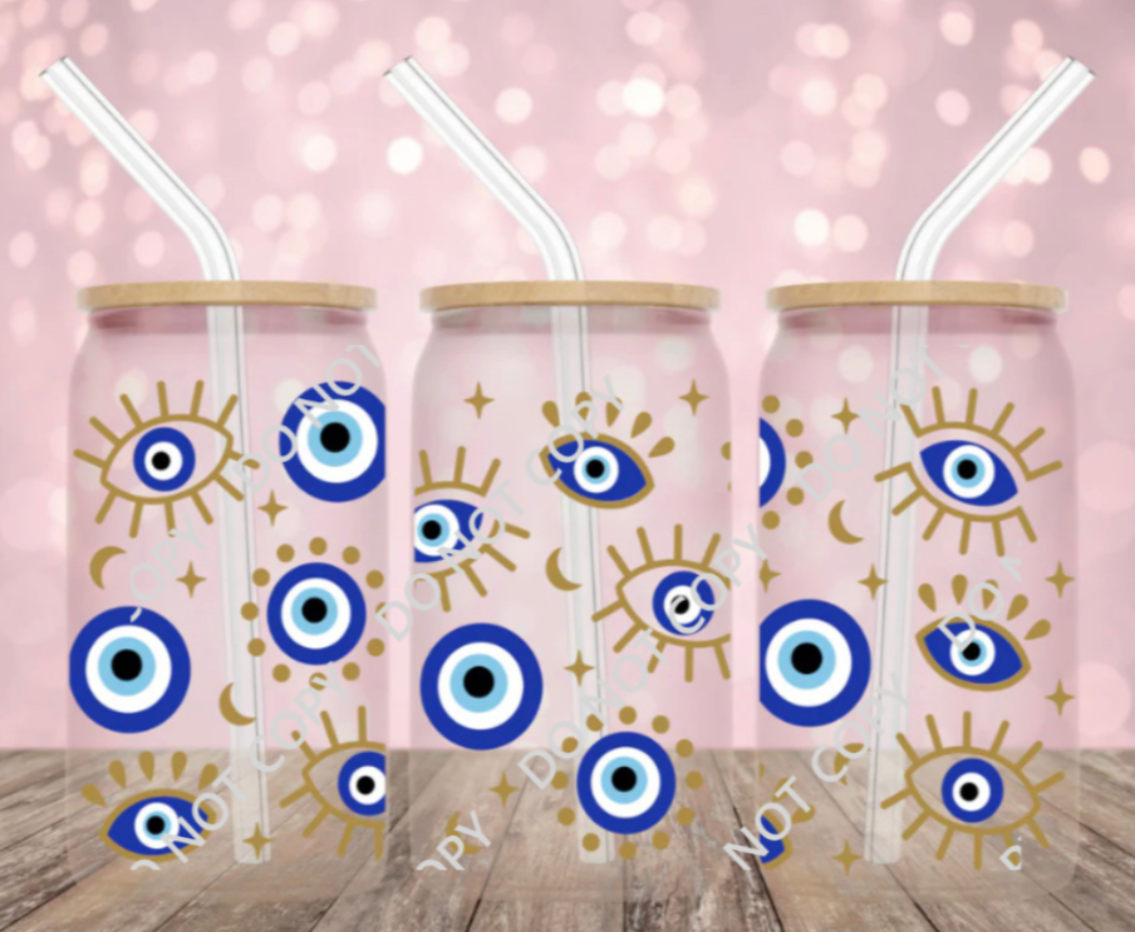 Blue Evil Eye Glass Cup