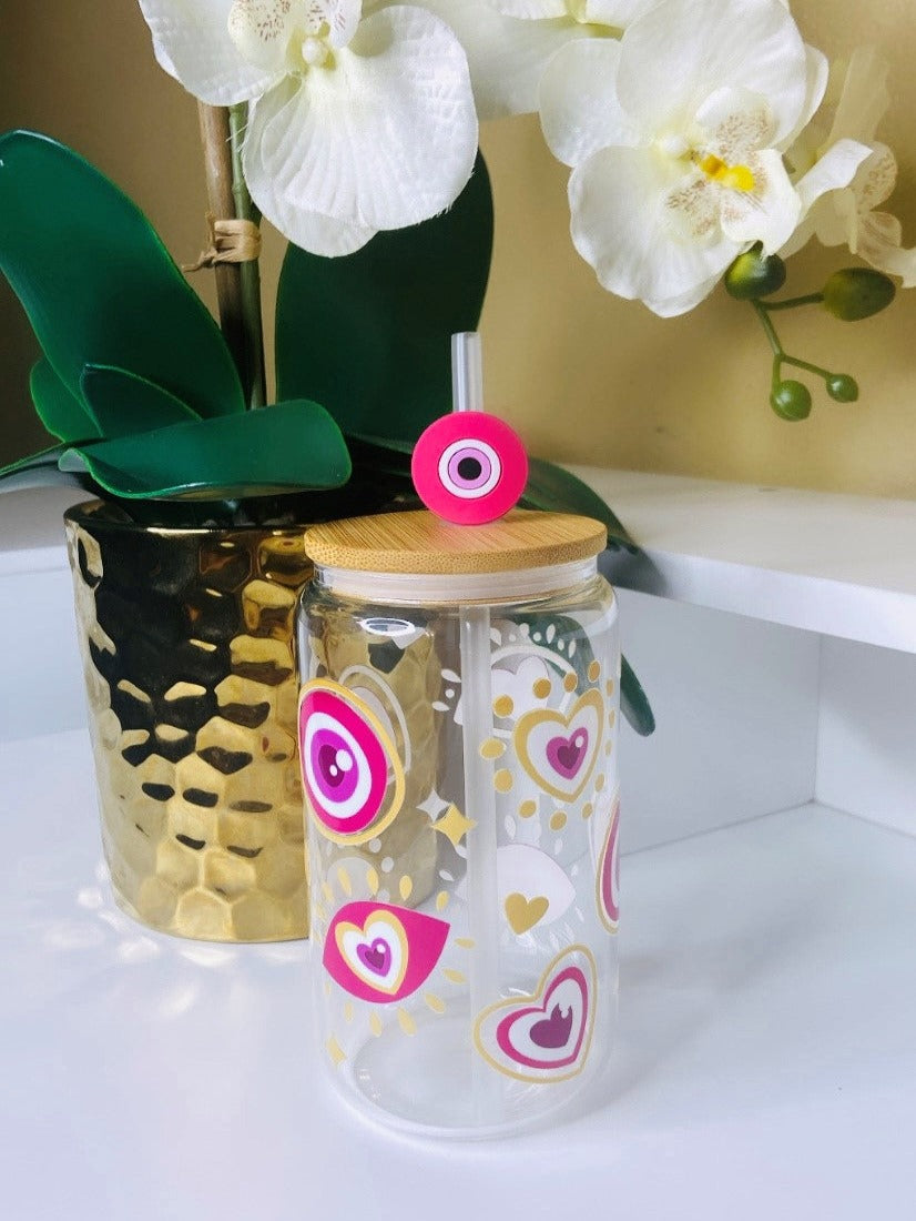 Pink Evil Eye Glass Cup